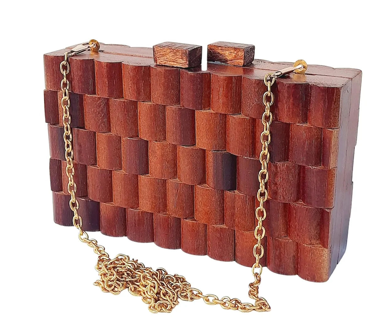 Anika Brown Wooden Slim Rectangular Clutch Bag